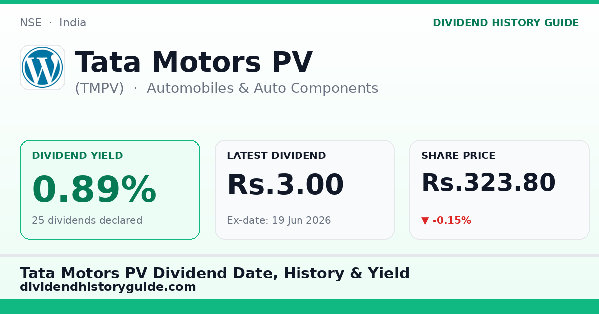 Tata Motors PV (TMPV) dividend history — 0.89% yield, 25 dividends declared