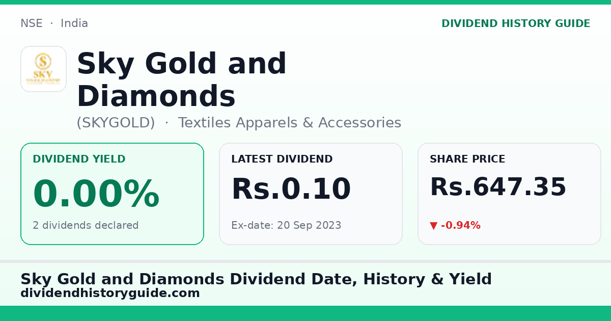 Sky Gold and Diamonds (SKYGOLD) dividend history — 0% yield, 2 dividends declared