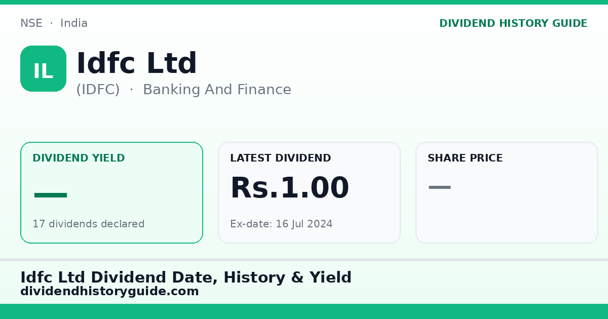 Idfc Ltd (IDFC) dividend history — 0% yield, 17 dividends declared