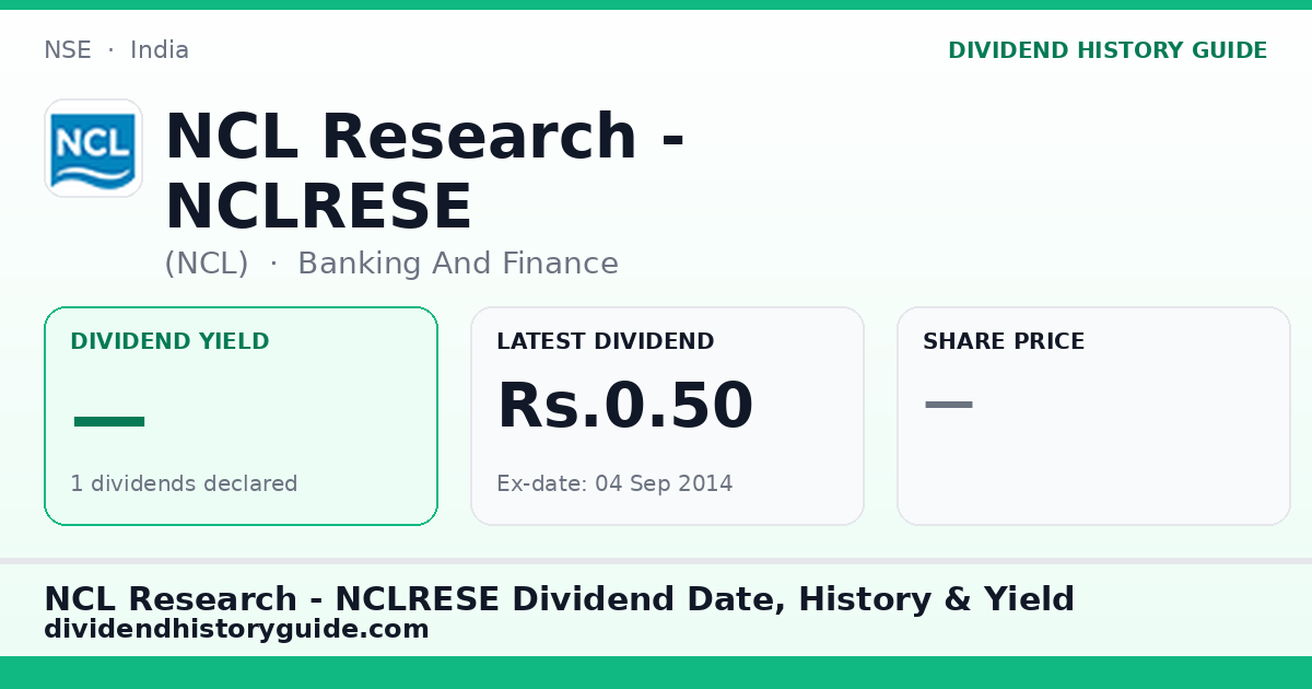 NCL Research - NCLRESE (NCL) dividend history — 0% yield, 1 dividends declared