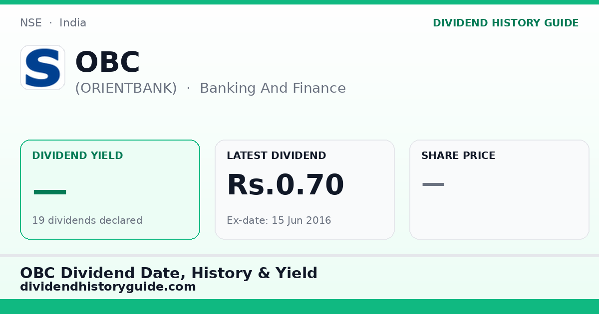 OBC (ORIENTBANK) dividend history — 0% yield, 19 dividends declared