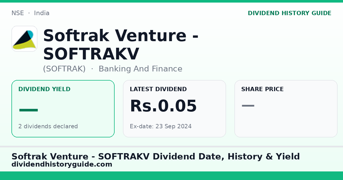 Softrak Venture - SOFTRAKV (SOFTRAK) dividend history — 0% yield, 2 dividends declared