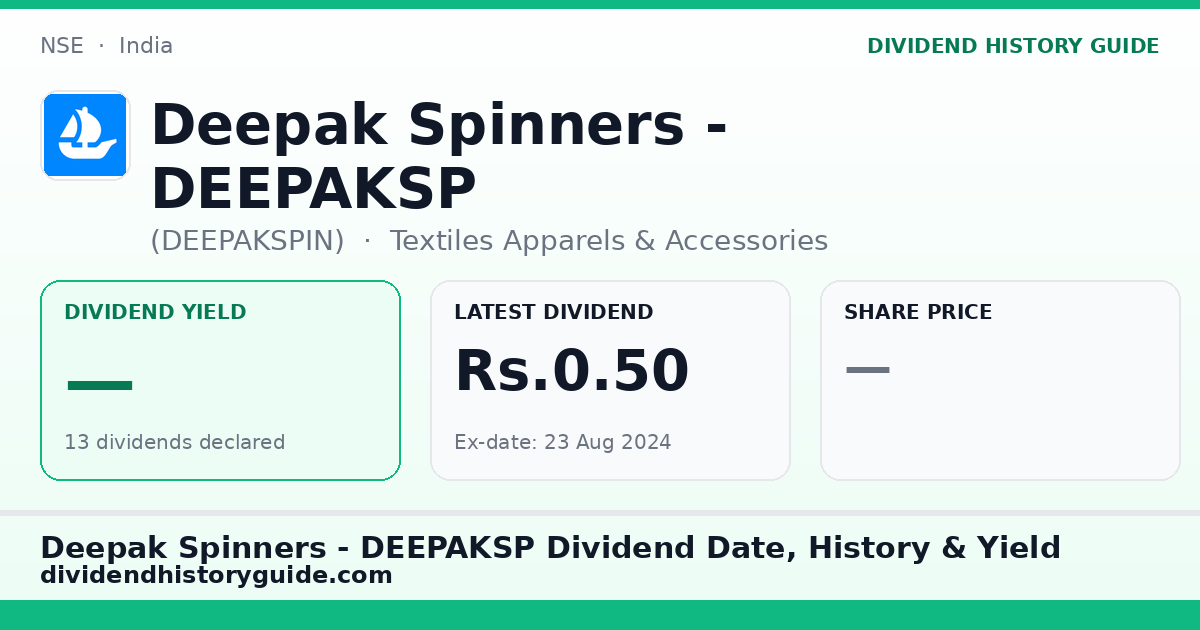Deepak Spinners - DEEPAKSP (DEEPAKSPIN) dividend history — 0% yield, 13 dividends declared