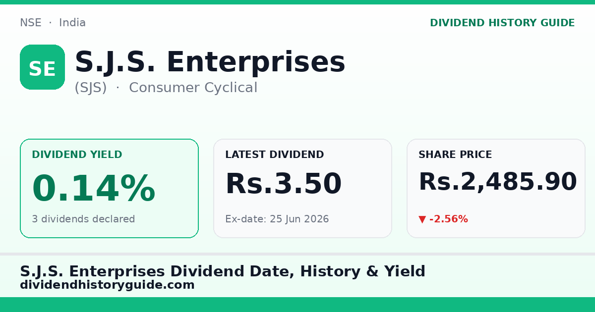 S.J.S. Enterprises (SJS) dividend history — 0.14% yield, 3 dividends declared