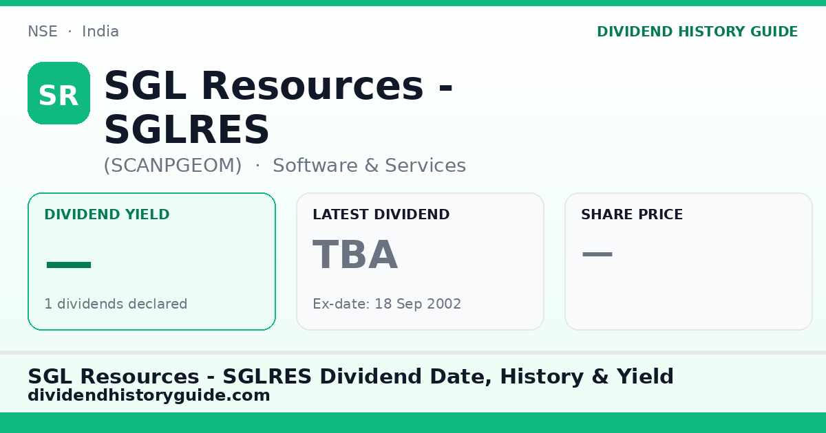 SGL Resources - SGLRES (SCANPGEOM) dividend history — 0% yield, 1 dividends declared