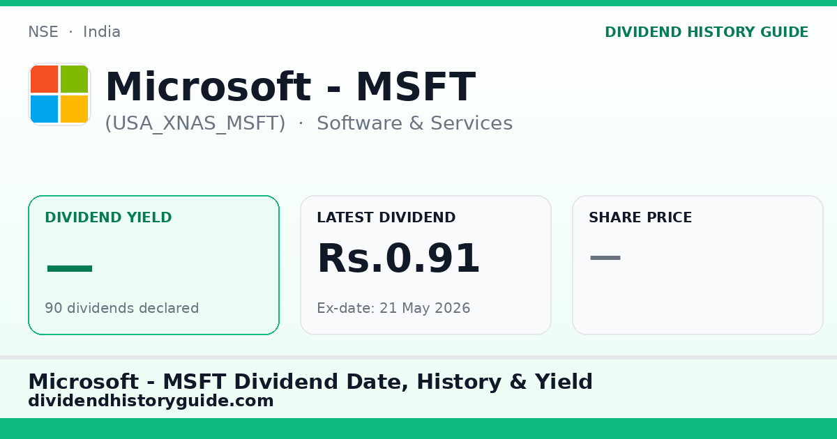 Microsoft - MSFT (USA_XNAS_MSFT) dividend history — 0% yield, 90 dividends declared