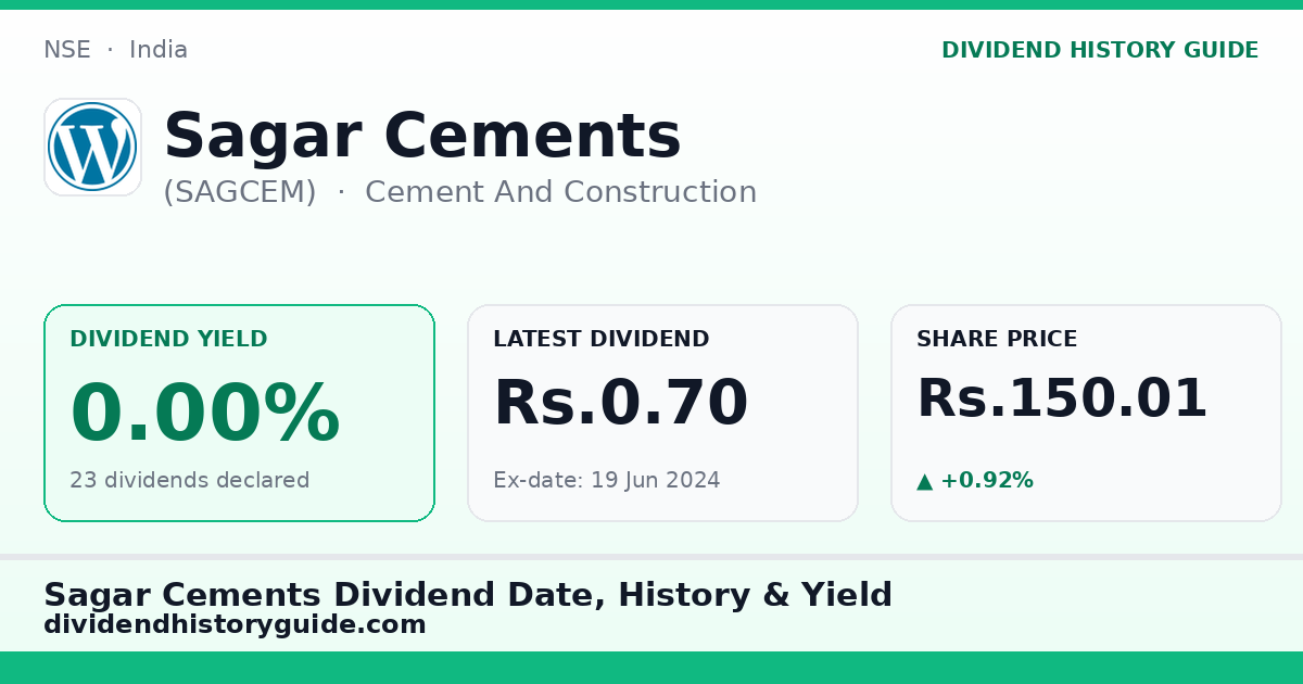 Sagar Cements (SAGCEM) dividend history — 0% yield, 23 dividends declared