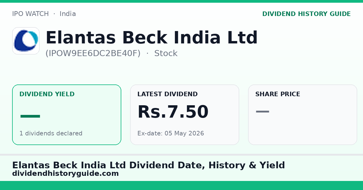 Elantas Beck India Ltd (IPOW9EE6DC2BE40F) dividend history — 0% yield, 1 dividends declared