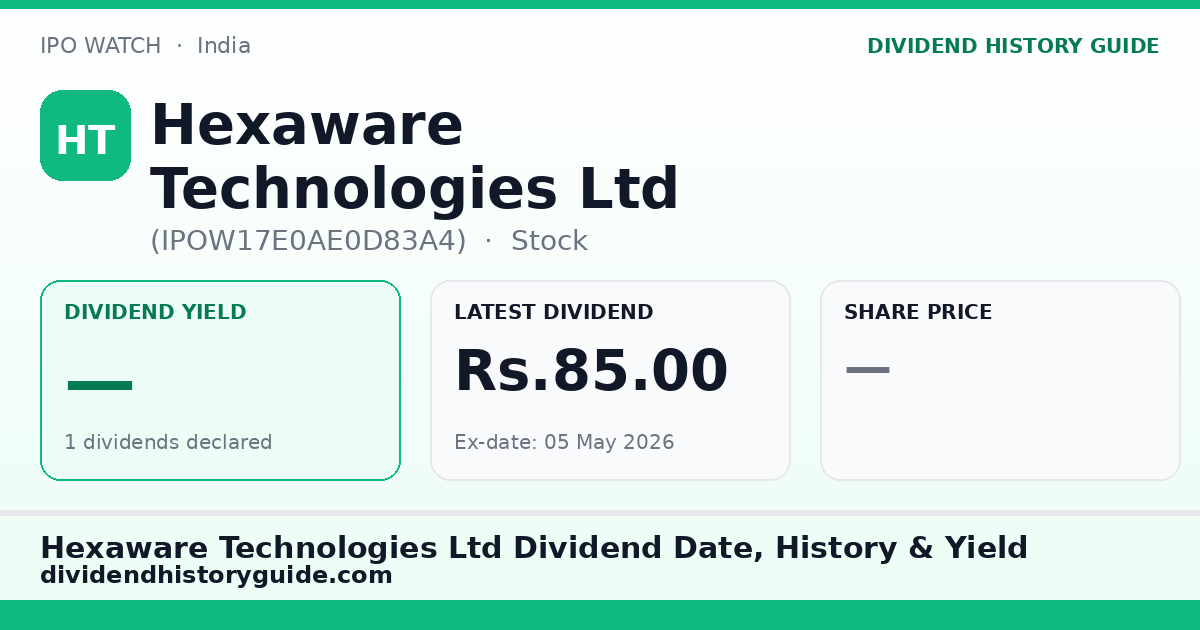 Hexaware Technologies Ltd (IPOW17E0AE0D83A4) dividend history — 0% yield, 1 dividends declared