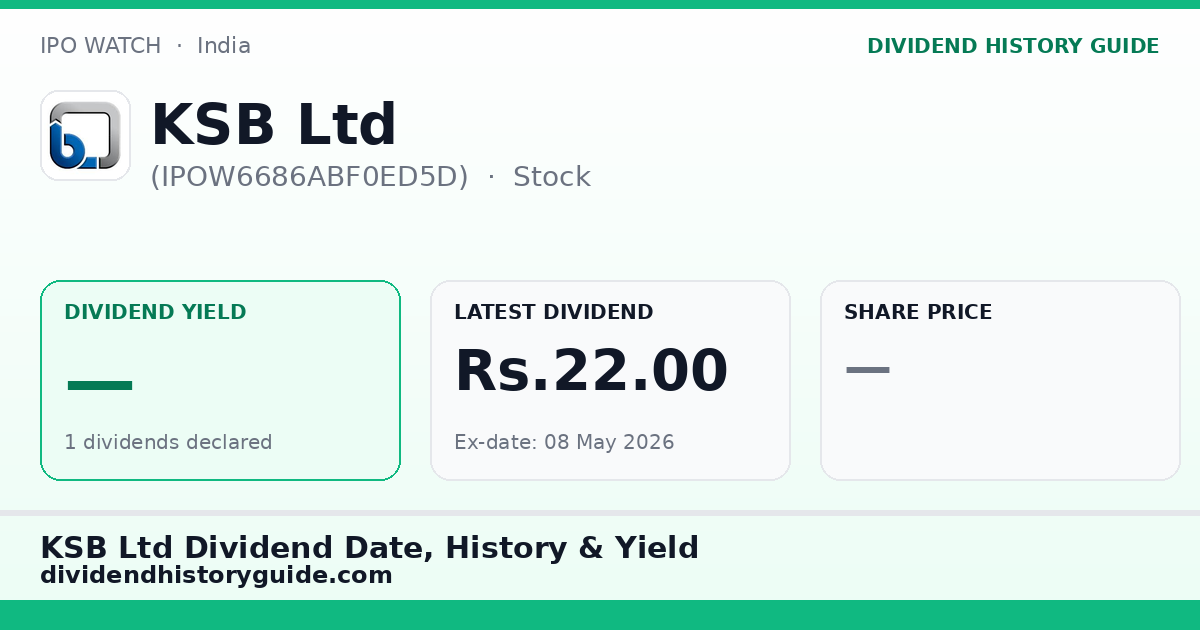KSB Ltd (IPOW6686ABF0ED5D) dividend history — 0% yield, 1 dividends declared
