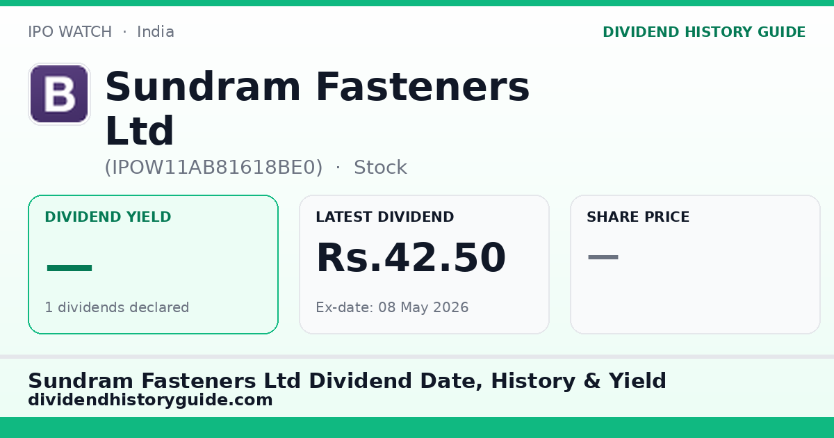 Sundram Fasteners Ltd (IPOW11AB81618BE0) dividend history — 0% yield, 1 dividends declared